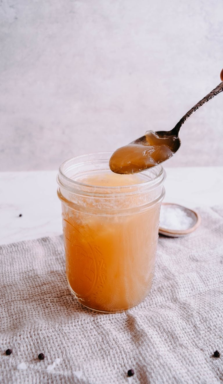 Gelatinous Chicken Feet Bone Broth in a jar