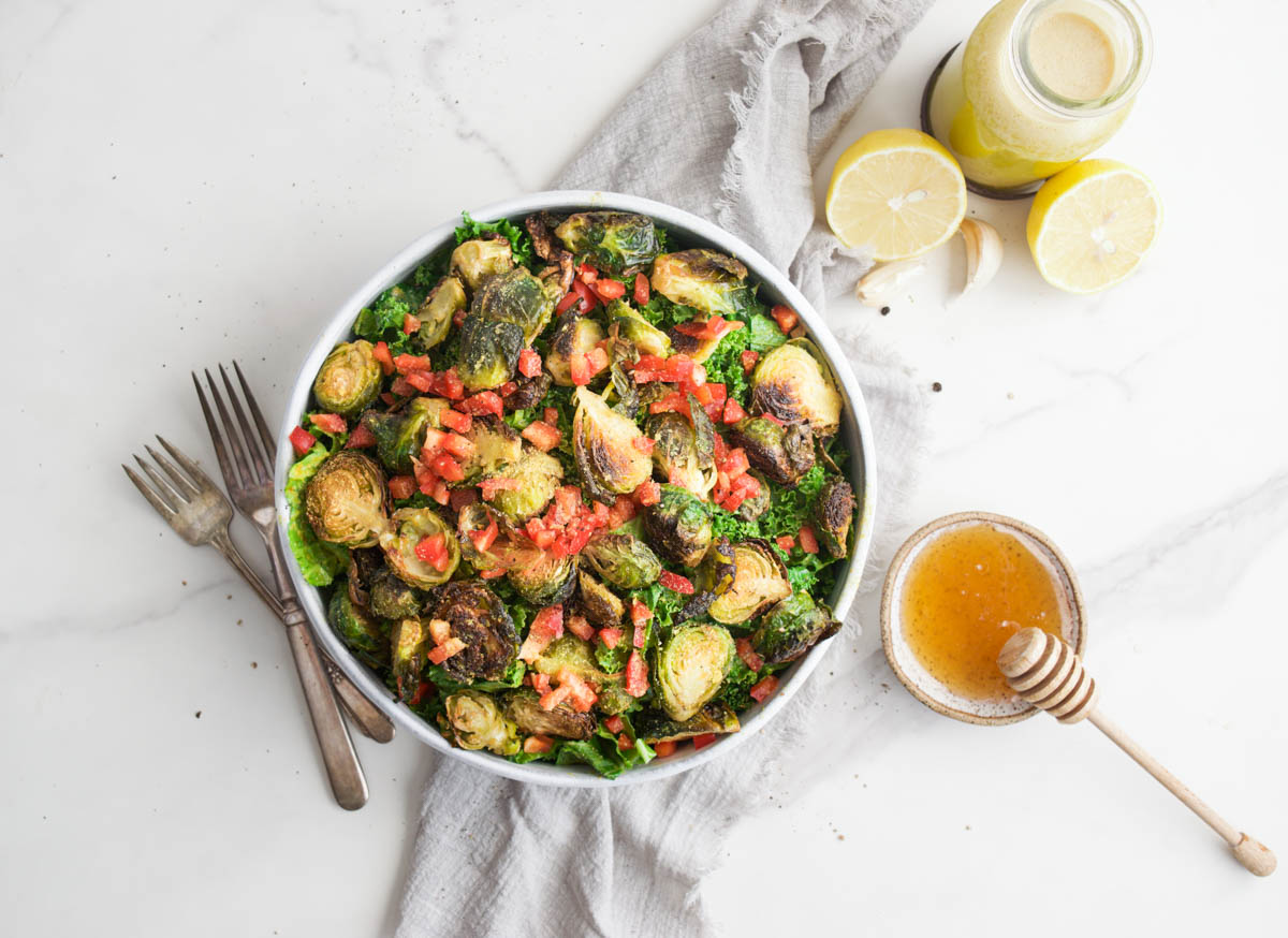 Kale And Brussels Sprouts Salad With Honey Mustard Vinaigrette