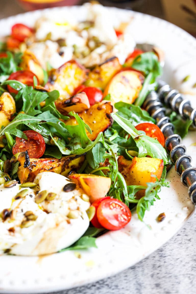Grilled Peach Burrata Salad With Tomatoes