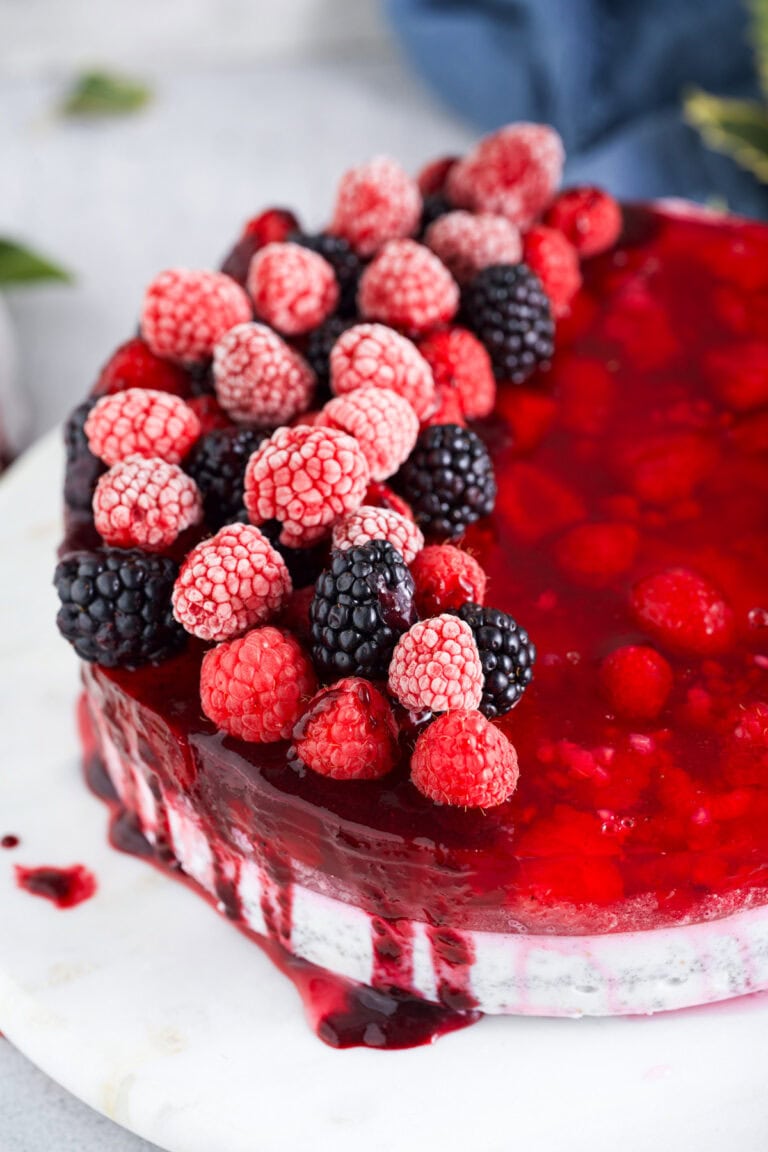 Chia Seed Pudding Cake with Raspberries