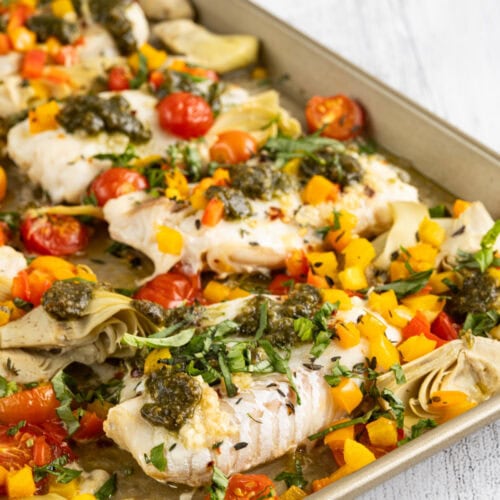 Mediterranean Cod Sheet Pan Dinner