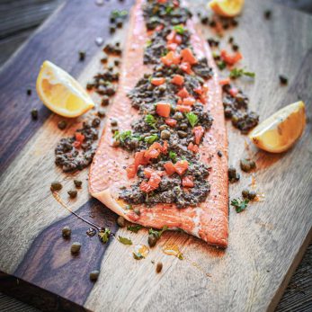 How to Make Roasted Mediterranean Salmon with Green Olive Tapenade