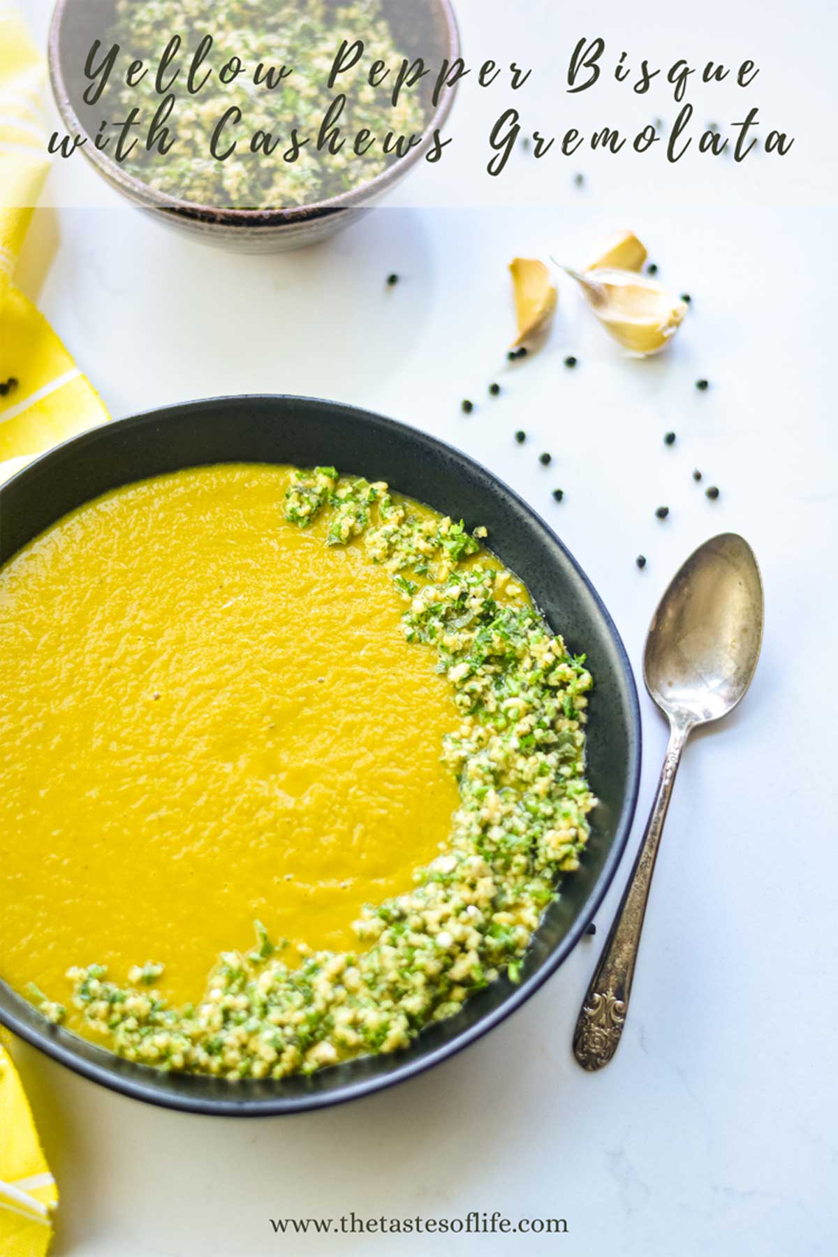 The Ultimate Comfort Food: Creamy Yellow Pepper Bisque and Cashews Gremolata